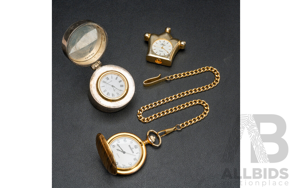 Ronson Pocket Watch with Ginnin & Solar Quartz Travel Clocks