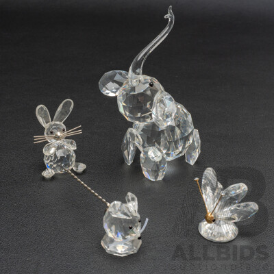 Collection of Swarvoski Crystal Animals - Elephant, Mouse, Butterfly & Rabbit