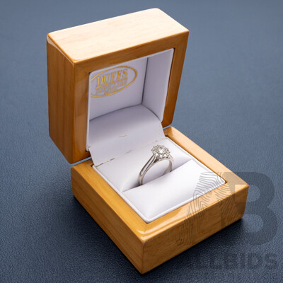 18ct 'Hearts on Fire' White Gold Diamond Halo Engagment Ring, GIA Certified Centre 0.31ct Diamond, TDW 0.50ct, Size K, 4.39 Grams