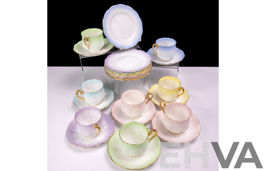 Six Retro Royal Albert Harlequin Tea Trios