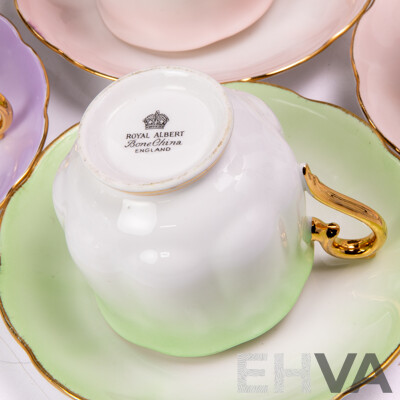 Six Retro Royal Albert Harlequin Tea Trios
