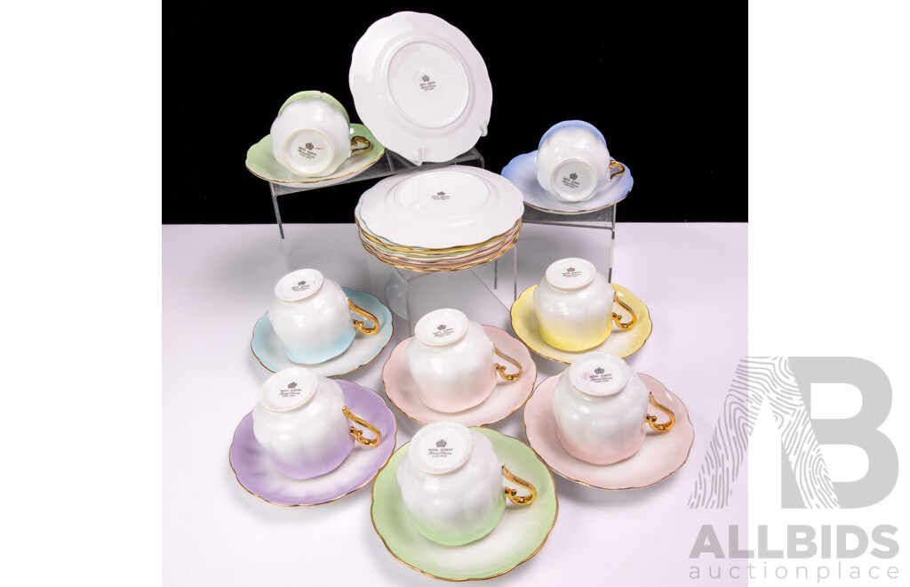 Six Retro Royal Albert Harlequin Tea Trios