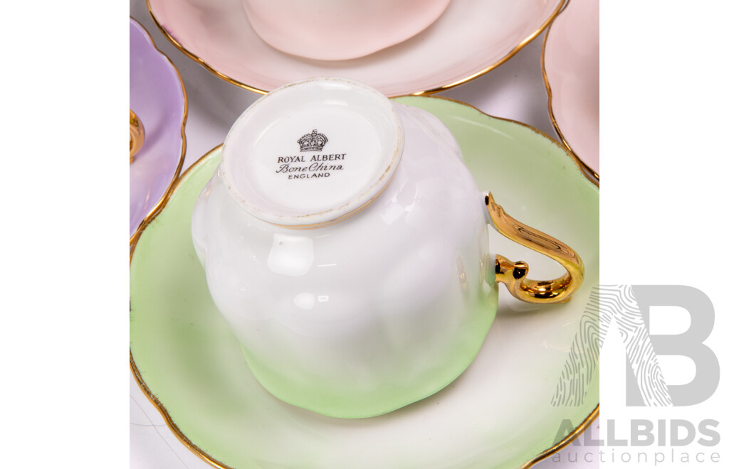 Six Retro Royal Albert Harlequin Tea Trios