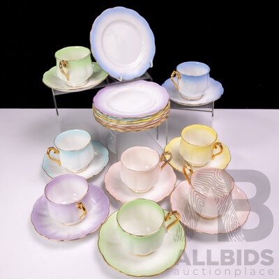 Six Retro Royal Albert Harlequin Tea Trios
