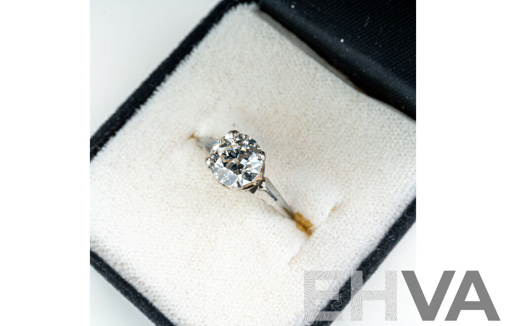 Antique Art Deco 18ct 1.53ct Diamond Solitaire Ring, Size L, 3.32 Grams