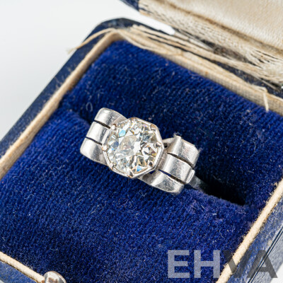Antique Art Deco Platinum 1.69ct Diamond Solitaire Bow Ring, Size L, 4.55 Grams