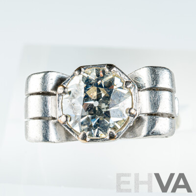 Antique Art Deco Platinum 1.69ct Diamond Solitaire Bow Ring, Size L, 4.55 Grams