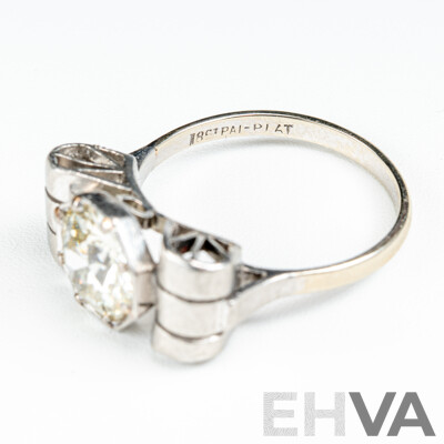 Antique Art Deco Platinum 1.69ct Diamond Solitaire Bow Ring, Size L, 4.55 Grams