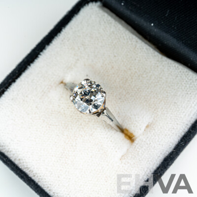 Antique Art Deco 18ct 1.53ct Diamond Solitaire Ring, Size L, 3.32 Grams