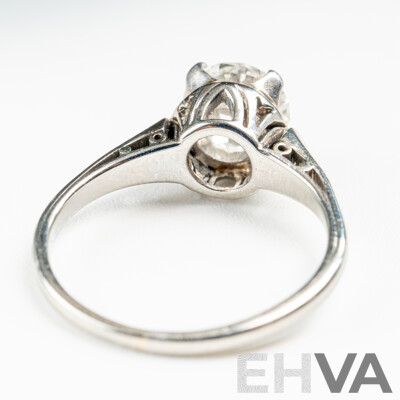 Antique Art Deco 18ct 1.53ct Diamond Solitaire Ring, Size L, 3.32 Grams