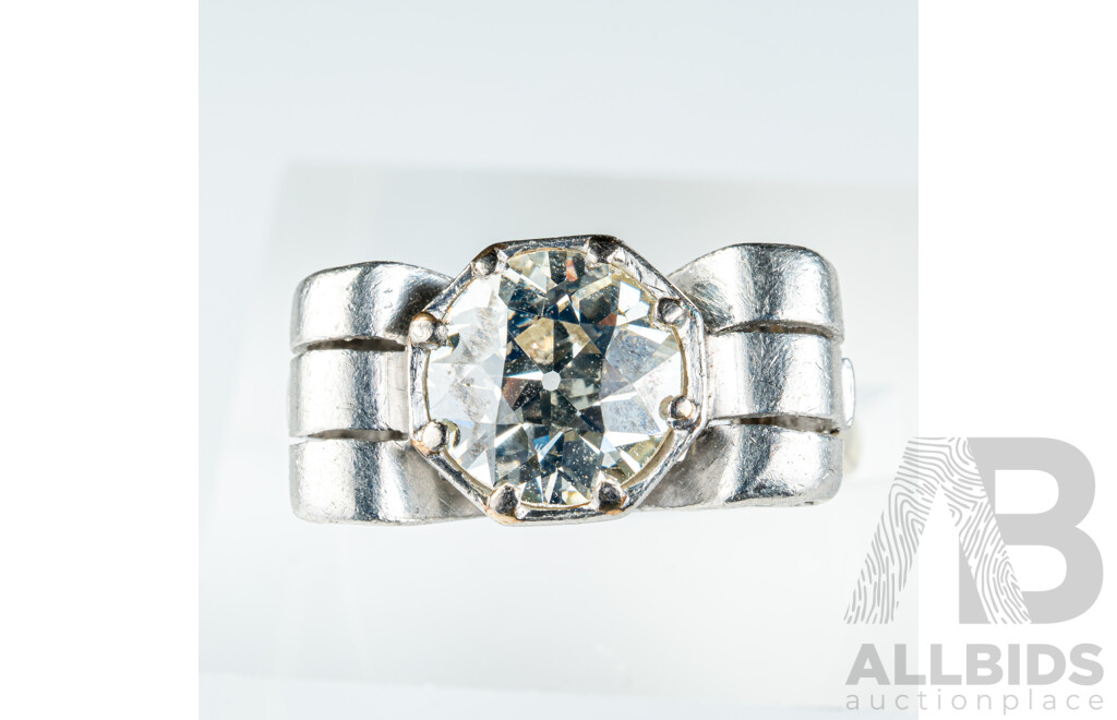 Antique Art Deco Platinum 1.69ct Diamond Solitaire Bow Ring, Size L, 4.55 Grams