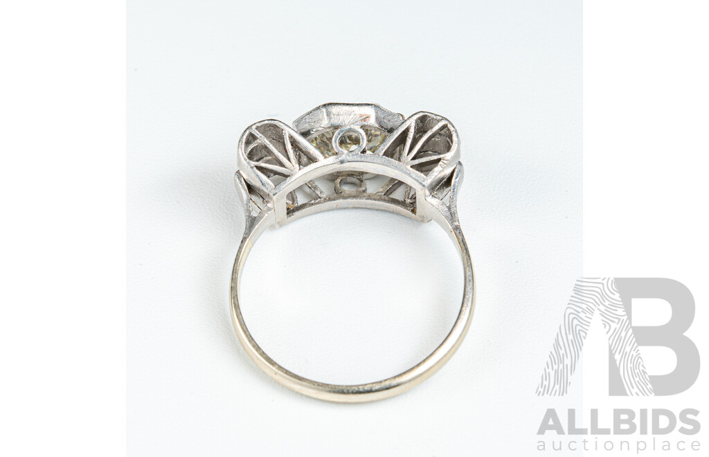 Antique Art Deco Platinum 1.69ct Diamond Solitaire Bow Ring, Size L, 4.55 Grams