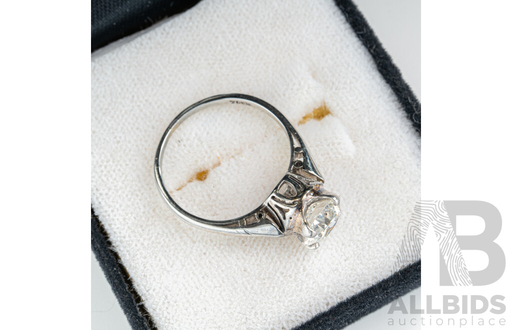 Antique Art Deco 18ct 1.53ct Diamond Solitaire Ring, Size L, 3.32 Grams
