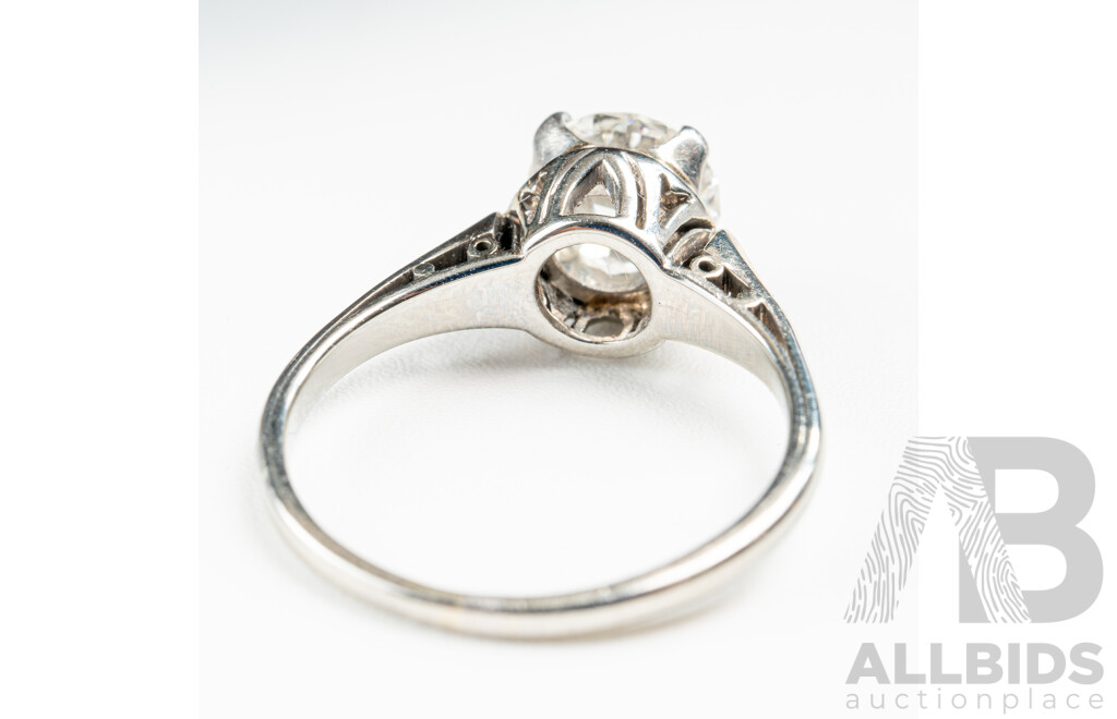 Antique Art Deco 18ct 1.53ct Diamond Solitaire Ring, Size L, 3.32 Grams