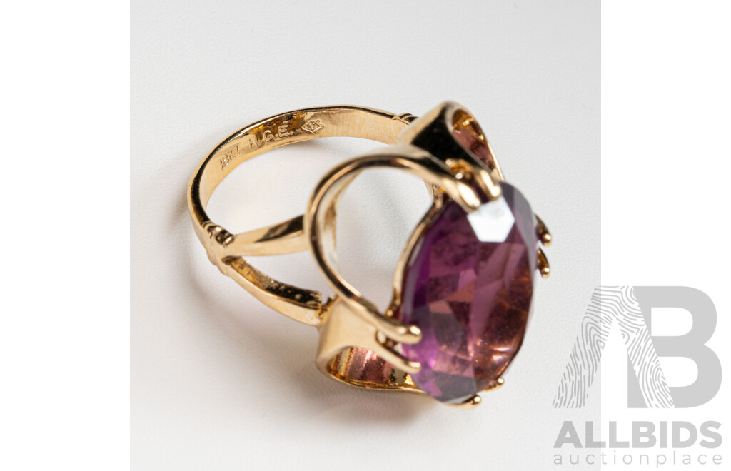 18ct Vintage Amethyst Cocktail Ring, Size K, 6.71 Grams