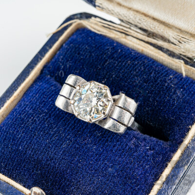 Antique Art Deco Platinum 1.69ct Diamond Solitaire Bow Ring, Size L, 4.55 Grams