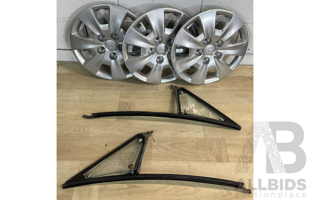 Holden Torana LC/LJ Left and Right Hand Quarter Glass Window Vent, Hyundai Wheel Trim Rings Set of 3 - Lot of 5