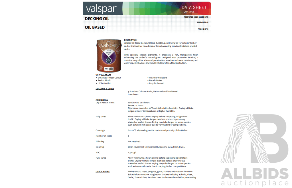 Valspar Oil Based Exterior Decking Oil- Redwood- 10L  - Lot of 2 - Approximate Total ORP $340