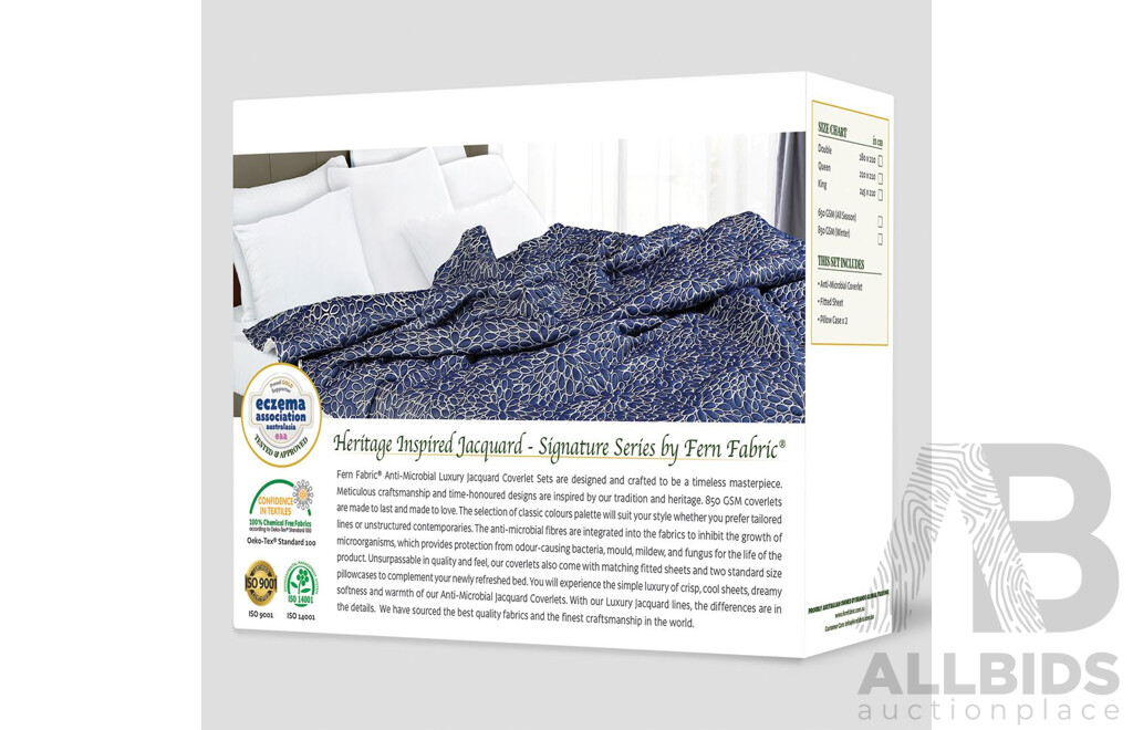 FERN FABRIC Bloom Heritage Blue - Double - 650GSM Coverlet - ORP $299.00