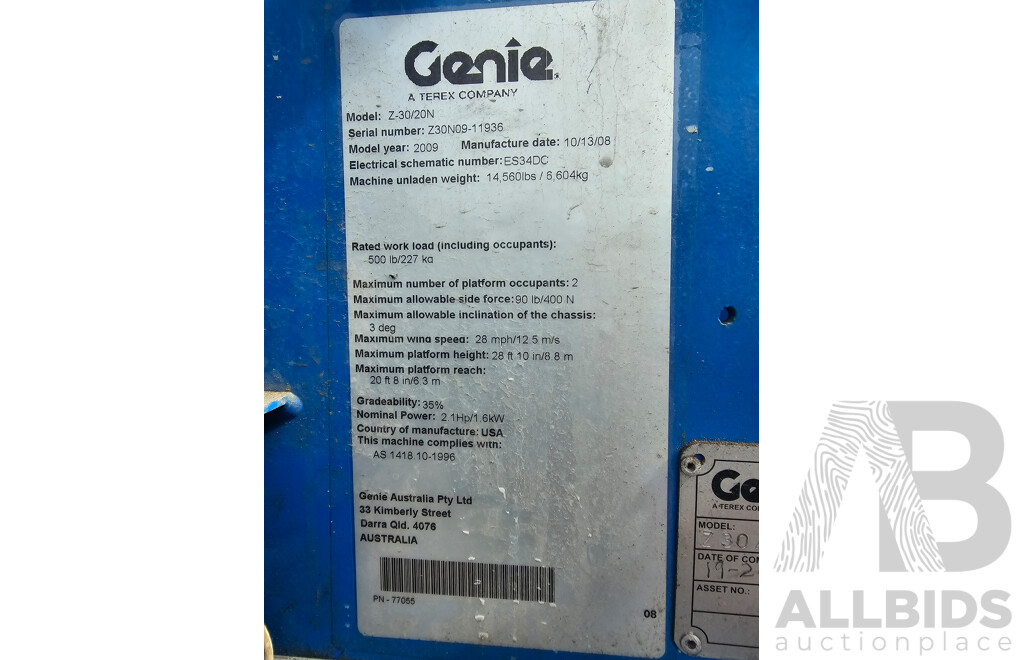 2009 Genie Z-30/20N Articulated Electric Boom Lift