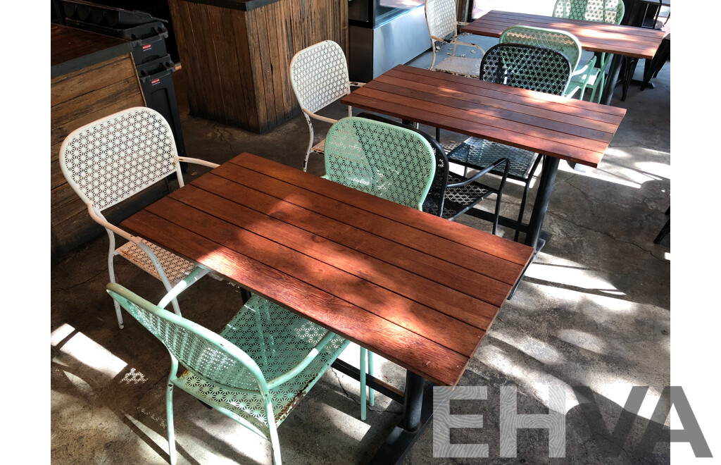 Three Timber Cafe Tables and Nine Chairs