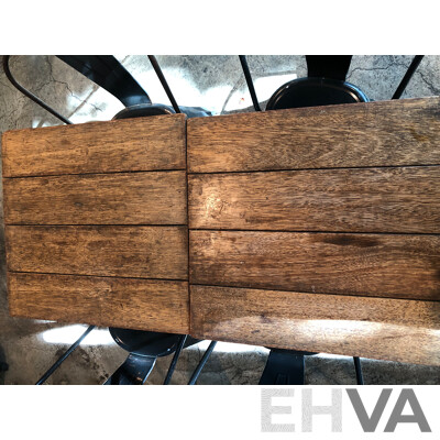 Two Rustic Timber Cafe Tables and Four Chairs