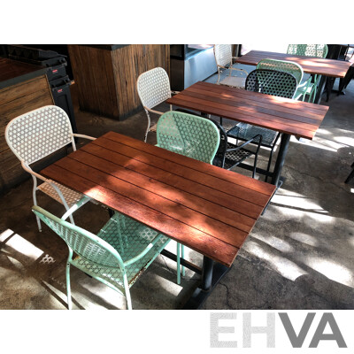 Three Timber Cafe Tables and Nine Chairs