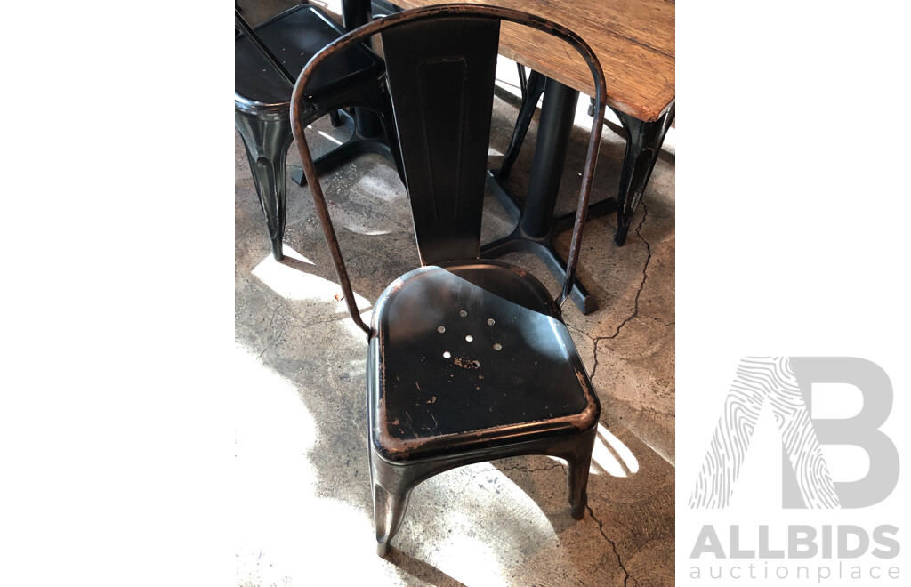 Two Rustic Timber Cafe Tables and Four Chairs