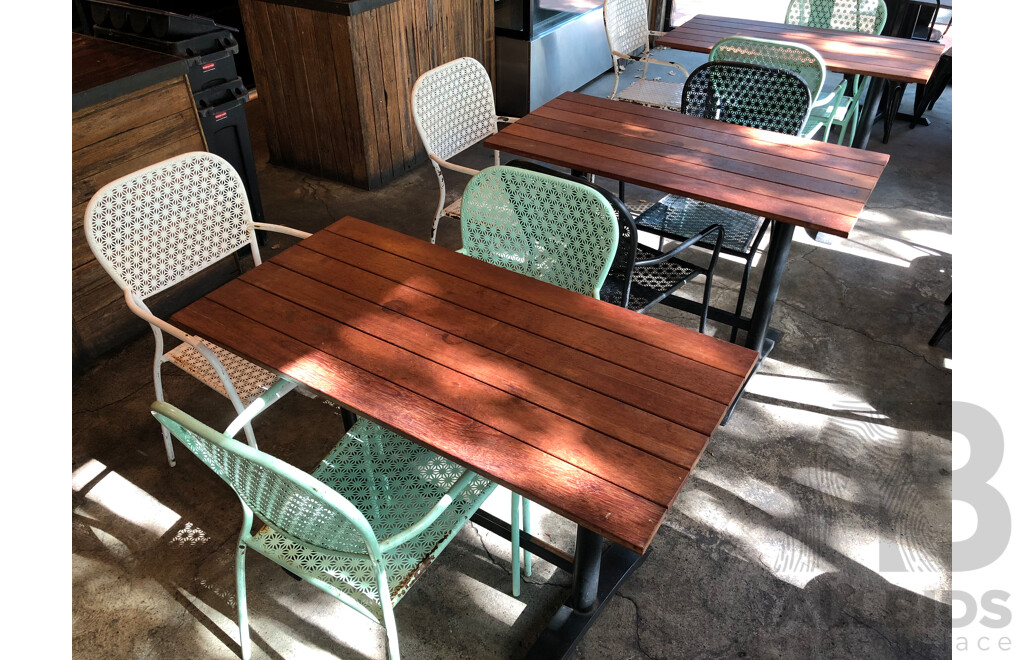 Three Timber Cafe Tables and Nine Chairs