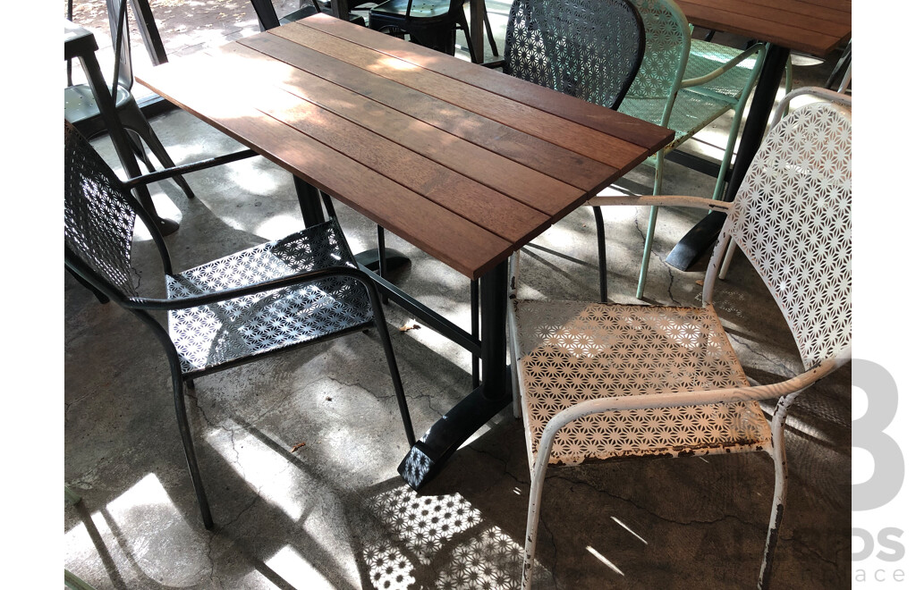 Three Timber Cafe Tables and Nine Chairs