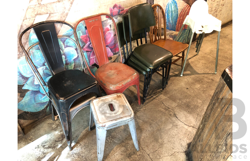 Cafe Chairs, Stool and High Chair - Lot of Nine