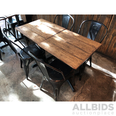 Two Rustic Timber Cafe Tables and Four Chairs