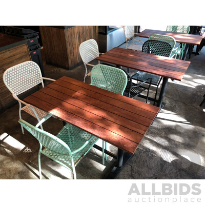 Three Timber Cafe Tables and Nine Chairs