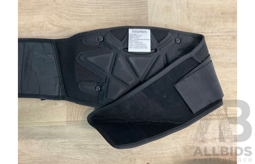 DRIRIDER  Motorcyhcle Boots Size US10, RJAYS Gloves Mens Size L, Motorcross Kidney Belt, RJAYS Waterproof Pans Size XL and Symik Waterproo Pants Size L - Lot of 5