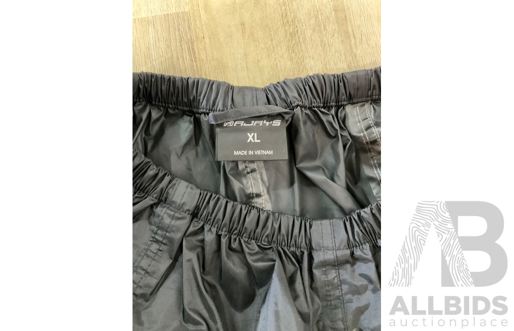 DRIRIDER  Motorcyhcle Boots Size US10, RJAYS Gloves Mens Size L, Motorcross Kidney Belt, RJAYS Waterproof Pans Size XL and Symik Waterproo Pants Size L - Lot of 5