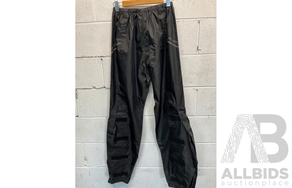 DRIRIDER  Motorcyhcle Boots Size US10, RJAYS Gloves Mens Size L, Motorcross Kidney Belt, RJAYS Waterproof Pans Size XL and Symik Waterproo Pants Size L - Lot of 5