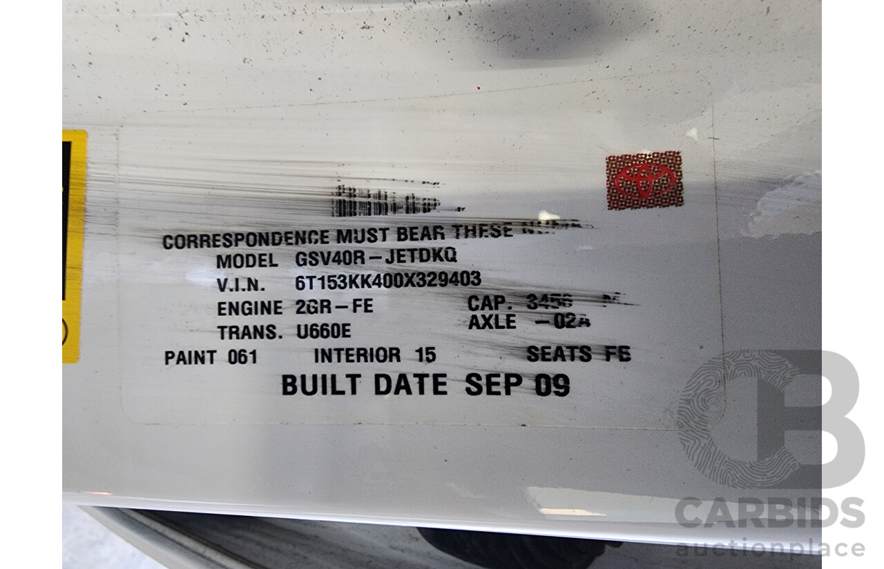 9/2009 Toyota Aurion AT-X GSV40R 4d Sedan White 3.5L