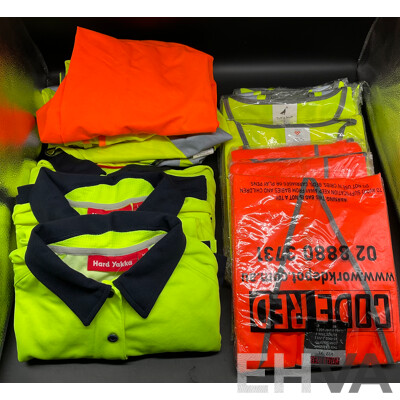 HARD YAKKA Polo Shirt - Long Sleeve (x3), Lime Yellow and Orange Safety Vest (x13)  - Lot of 16