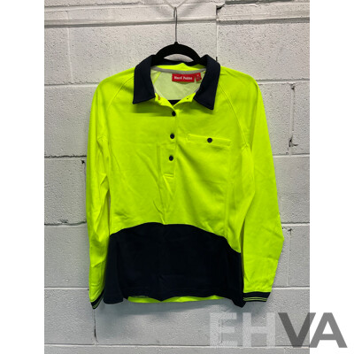 HARD YAKKA Polo Shirt - Long Sleeve (x3), Lime Yellow and Orange Safety Vest (x13)  - Lot of 16