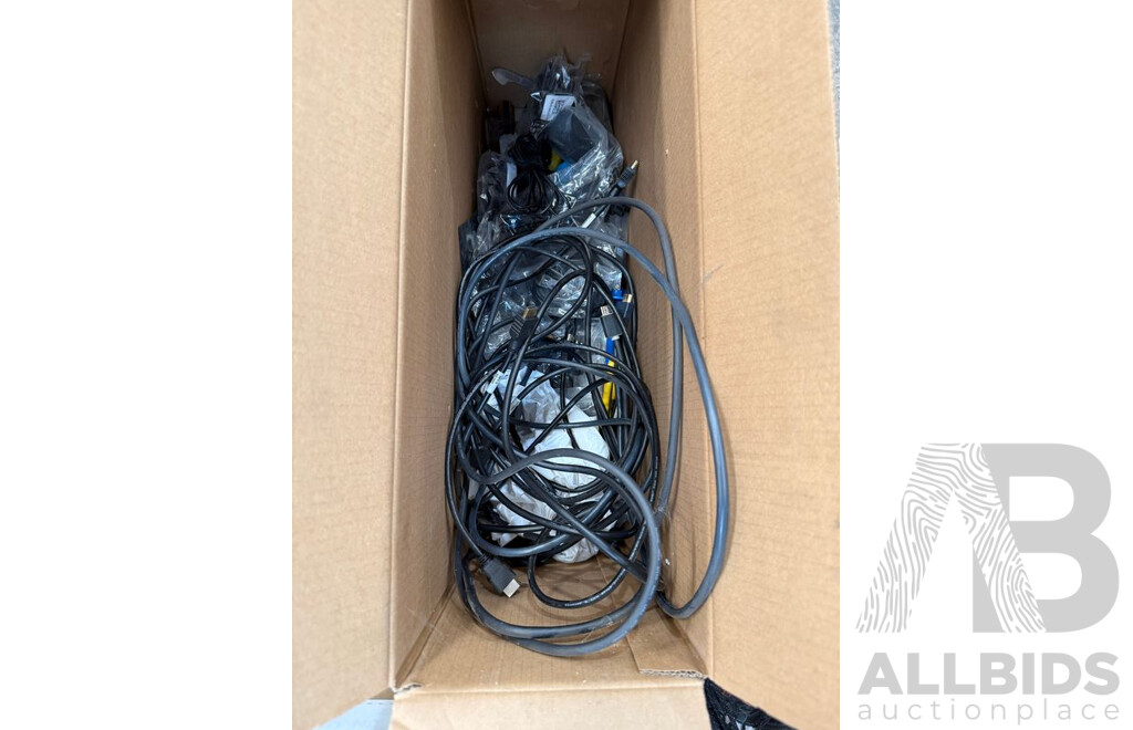 Assorted Lot of Cables, IP Phones and Power Adaptors