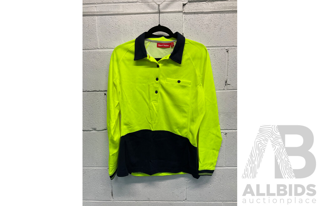 HARD YAKKA Polo Shirt - Long Sleeve (x3), Lime Yellow and Orange Safety Vest (x13)  - Lot of 16