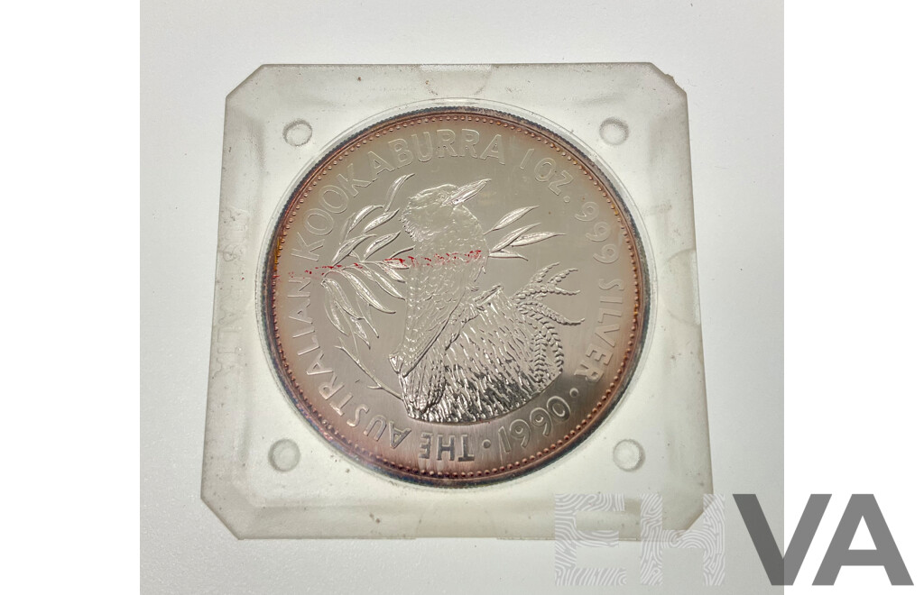 Australian 1990 Perth Mint.1 Oz. Fine Silver Kookaburra $5 Coin
