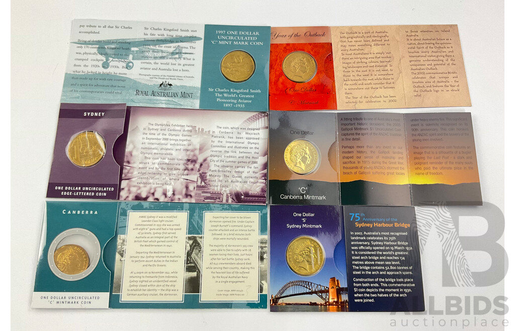 Six Australian Assorted Mintmarked Commemorative $1 Coins