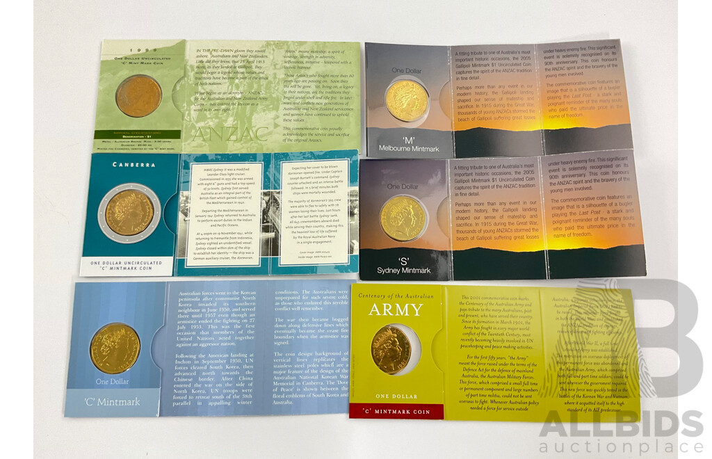 Six Australian Assorted Mintmarked Commemorative $1 Coins