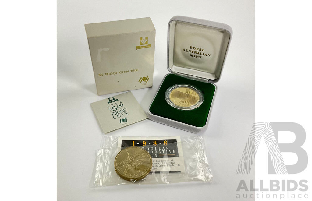 Australian 1988 $5 PROOF Bi- Centennial Coin, 1988 Opening Parliament House $5