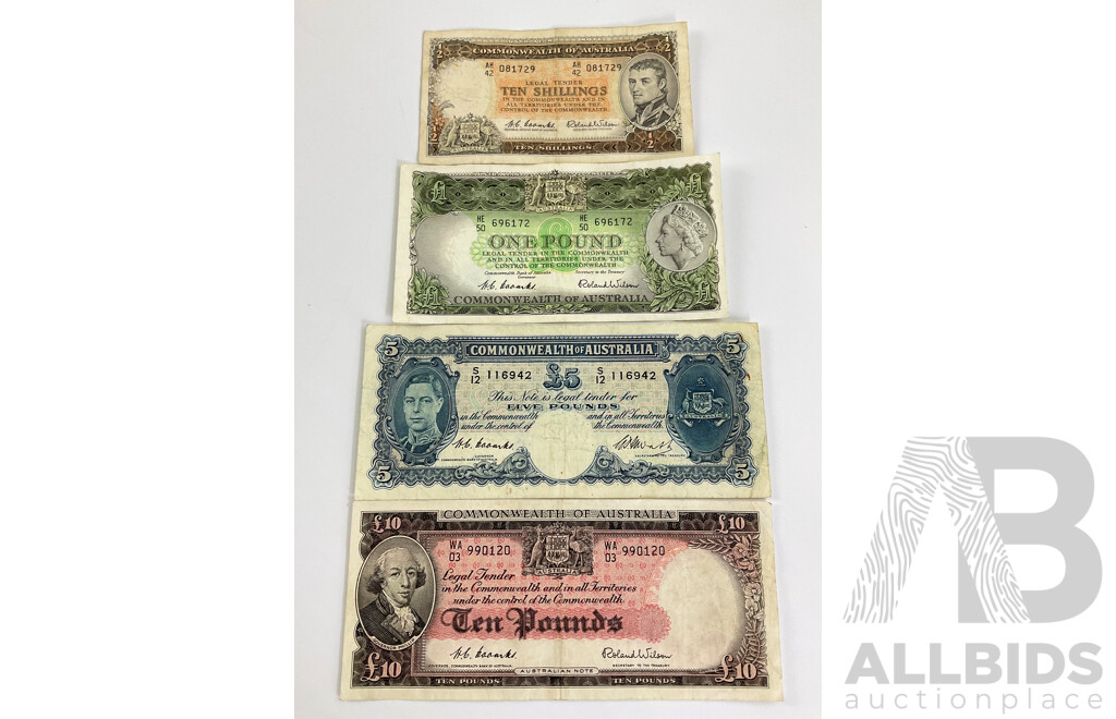 Four Australian Pre Decimal Bank Notes