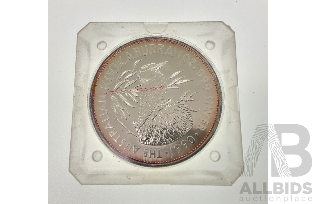 Australian 1990 Perth Mint.1 Oz. Fine Silver Kookaburra $5 Coin