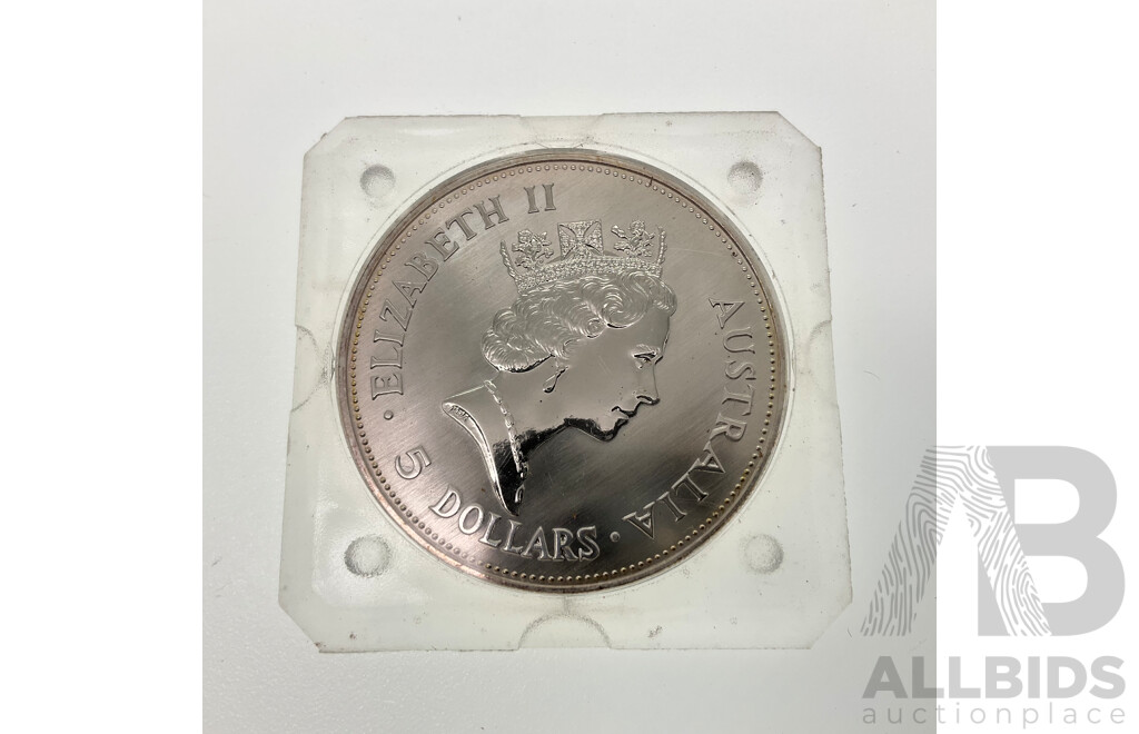 Australian 1990 Perth Mint.1 Oz. Fine Silver Kookaburra $5 Coin