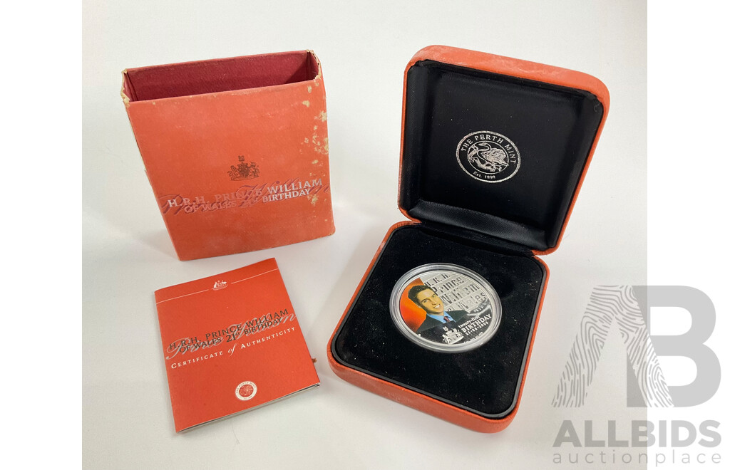 Australian Perth Mint 2003 Prince William 21st Birthday Coloured Fine 99.9 Silver 1oz. $1 Coin