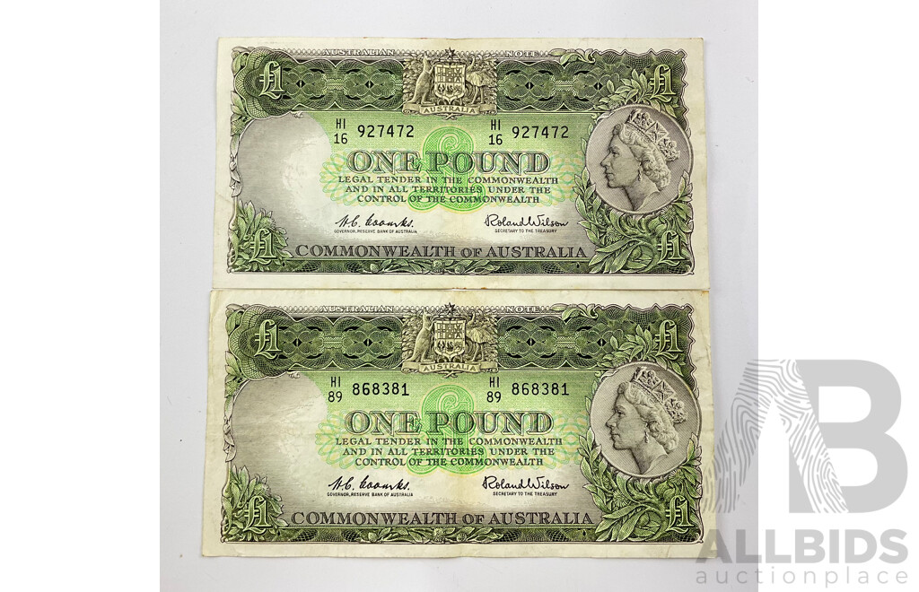 Australian 1961 One Ound Notes. R34b Coombs Wilson